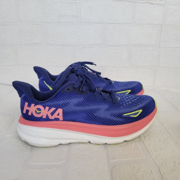Hoka One Clifton 9 Evening Sky Coral Sneakers - Picture 3 of 12